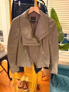 Trouve Gray Leather Moto Jacket